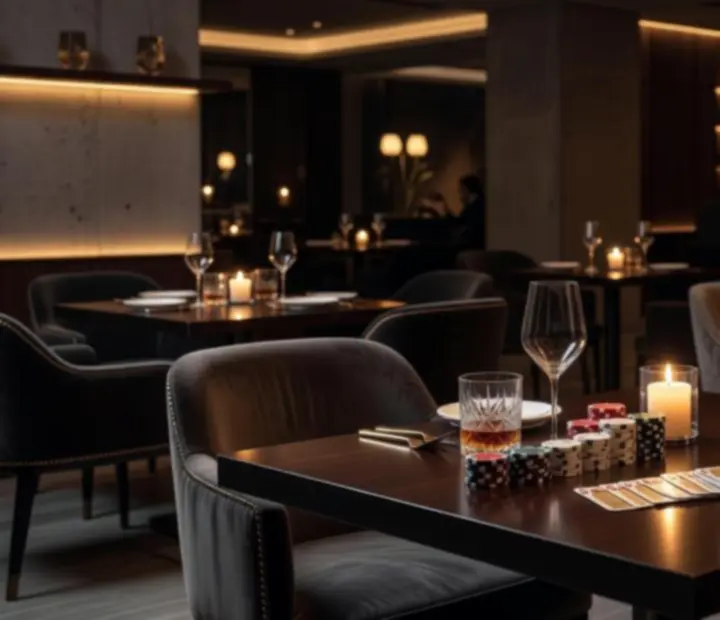 Designer wnętrze restauracji w świetle świec ze stołem pokerowym
