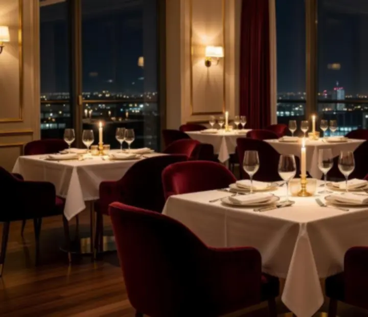 Nastrojowa sala restauracyjna w Polsce z eleganckim oświetleniem i zastawą stołową