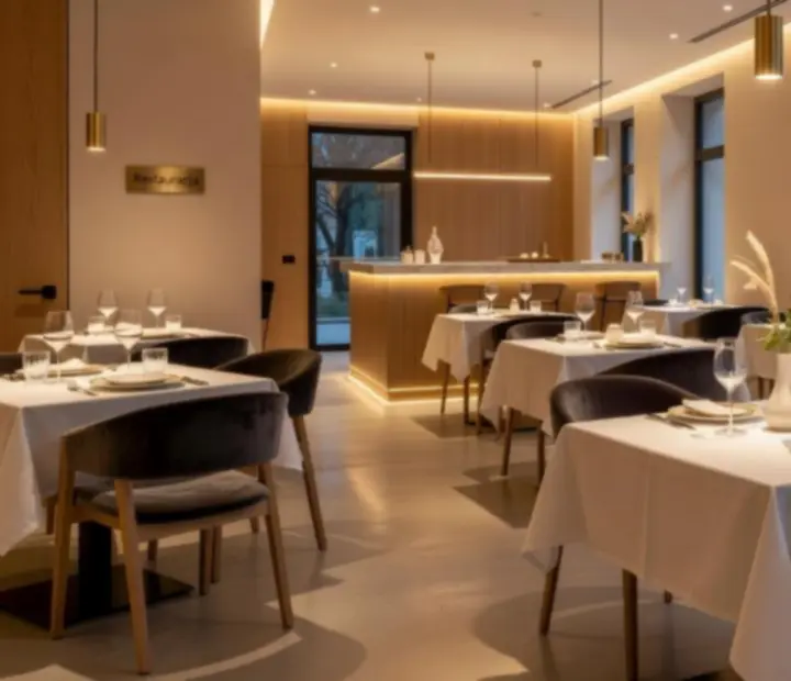 Eleganckie wnętrze restauracji przygotowane na wieczorną kolację
