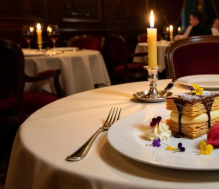 Wykwintny deser serwowany przy blasku świec w eleganckiej restauracji
