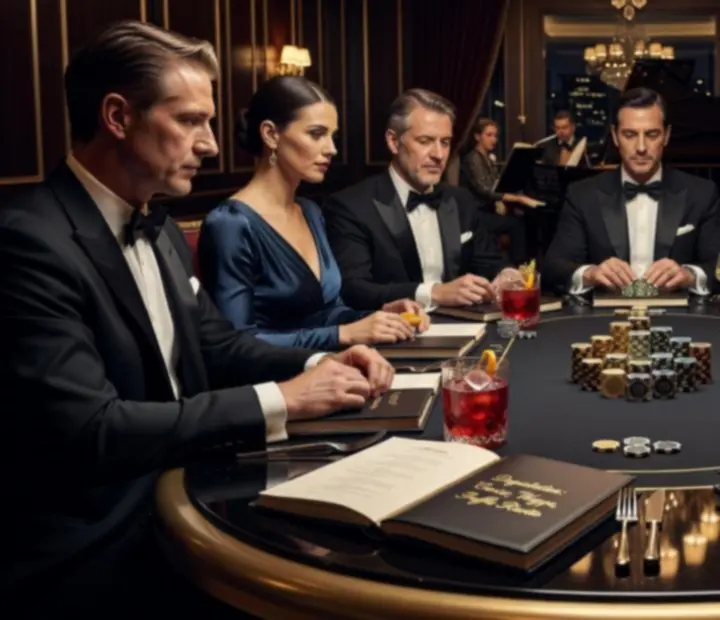 Luksusowa restauracja z nakrytym stołem, kieliszkami wina i eleganckim stołem pokerowym