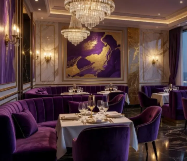 Luksusowe wnętrze restauracji z eleganckimi stolikami przygotowanymi na kolację VIP.
